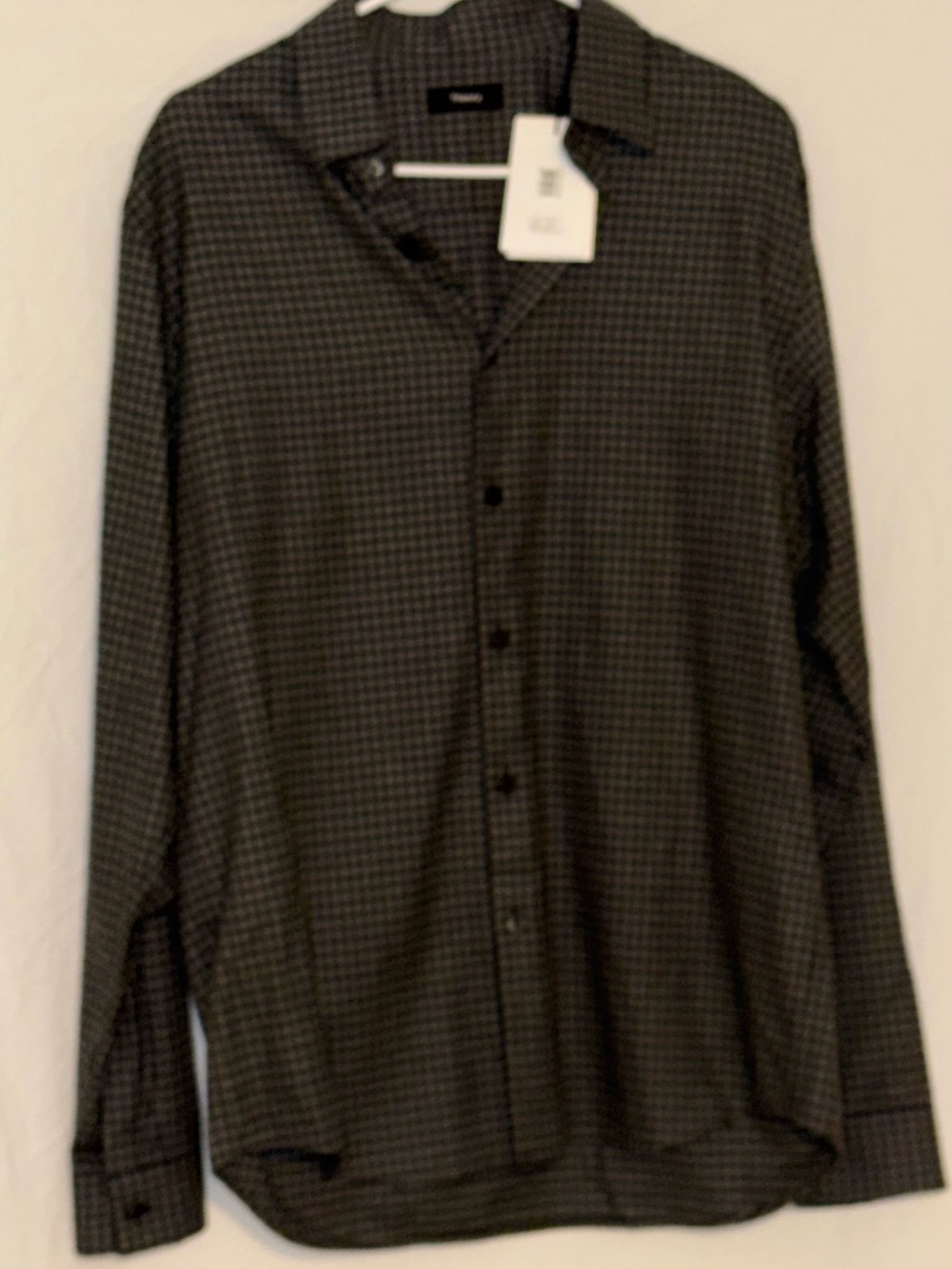Theory Irving Gingham Long Sleeve Button Down Shirt Charcoal Grey Multi NWT